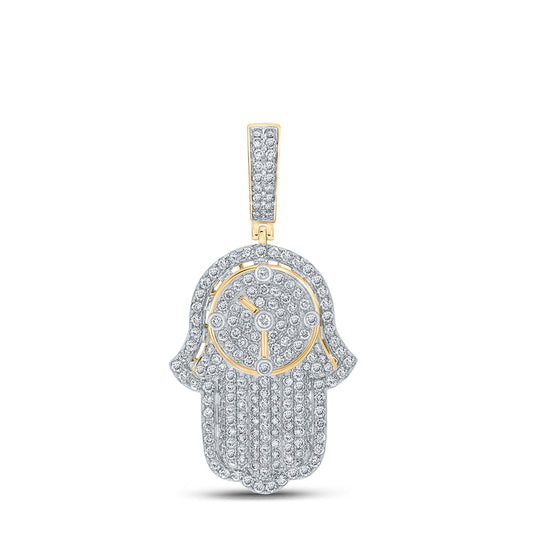 10kt Yellow Gold Mens Round Diamond Hamsa Clock Charm Pendant 3 Cttw