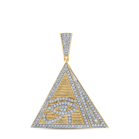 10kt Yellow Gold Mens Round Diamond Pyramid Eye Ra Charm Pendant 1-7/8 Cttw