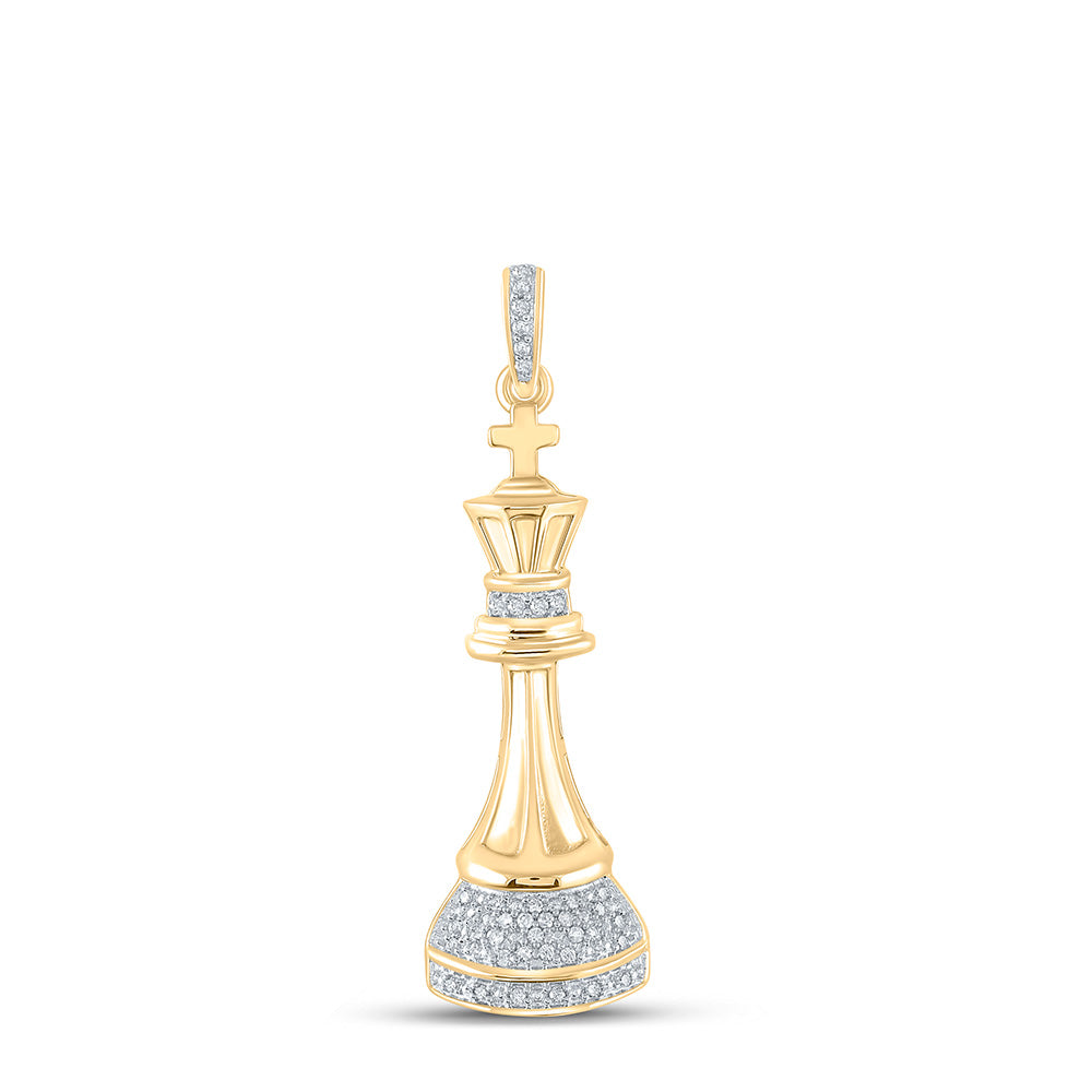 10kt Yellow Gold Mens Round Diamond King Chess Piece Charm Pendant 1/10 Cttw