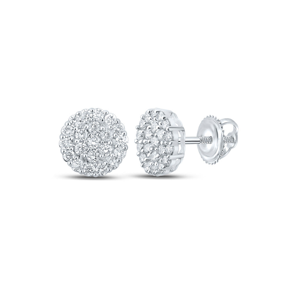 10kt White Gold Mens Round Diamond Cluster Earrings 2-1/2 Cttw