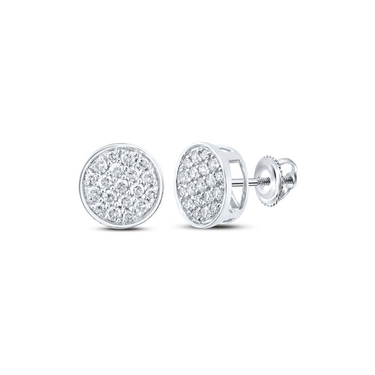 10kt White Gold Mens Round Diamond Cluster Earrings 1/4 Cttw