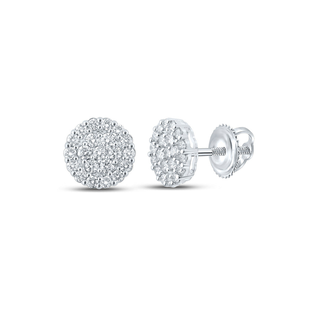 10kt White Gold Mens Round Diamond Cluster Earrings 2-3/4 Cttw