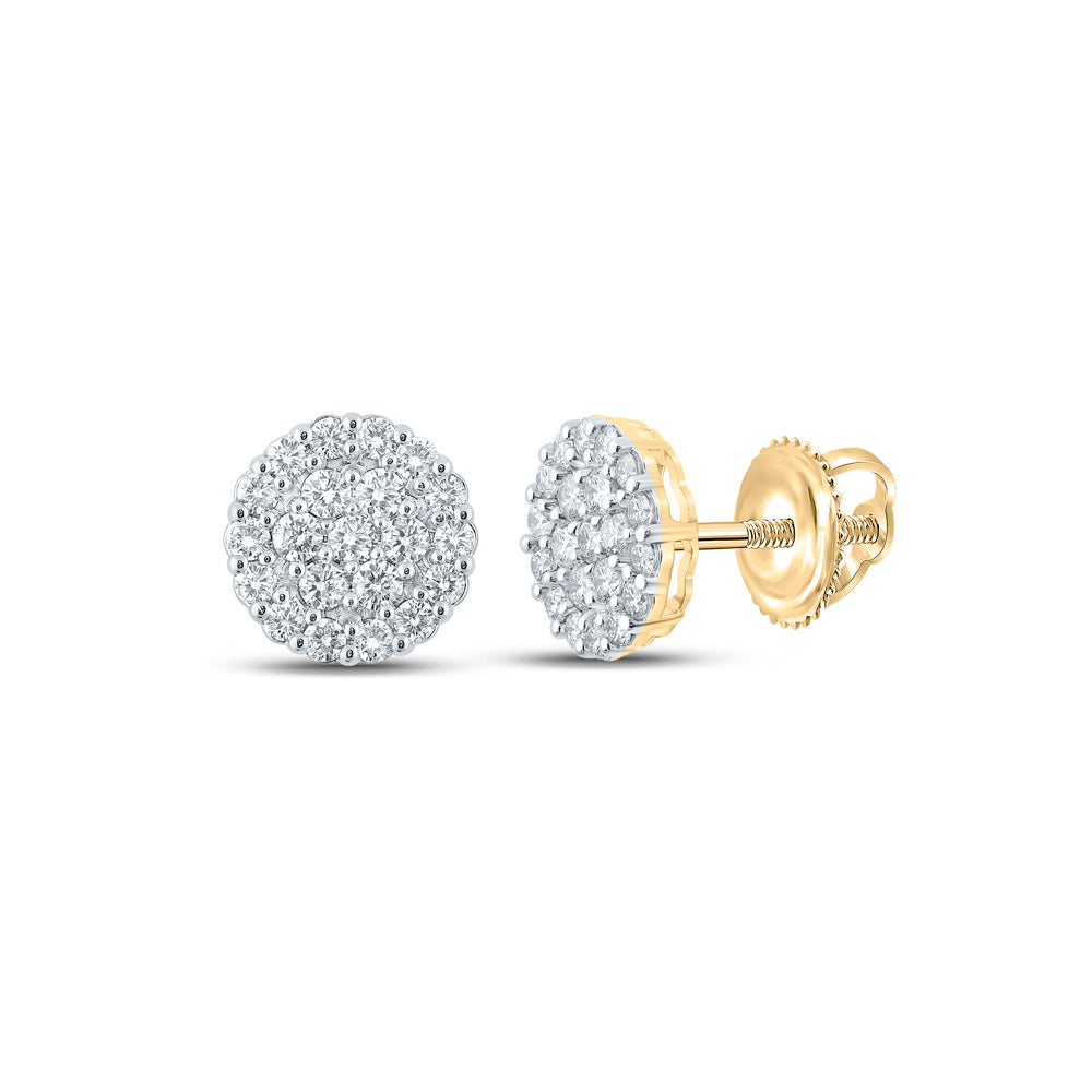 10kt Yellow Gold Mens Round Diamond Cluster Earrings 2-3/4 Cttw