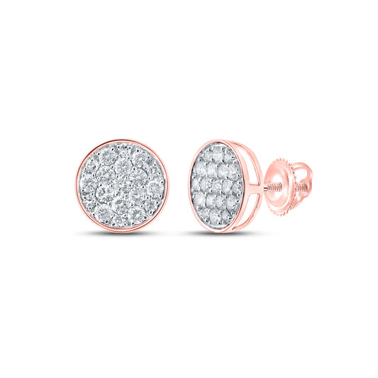 10kt Rose Gold Mens Round Diamond Cluster Earrings 1/2 Cttw