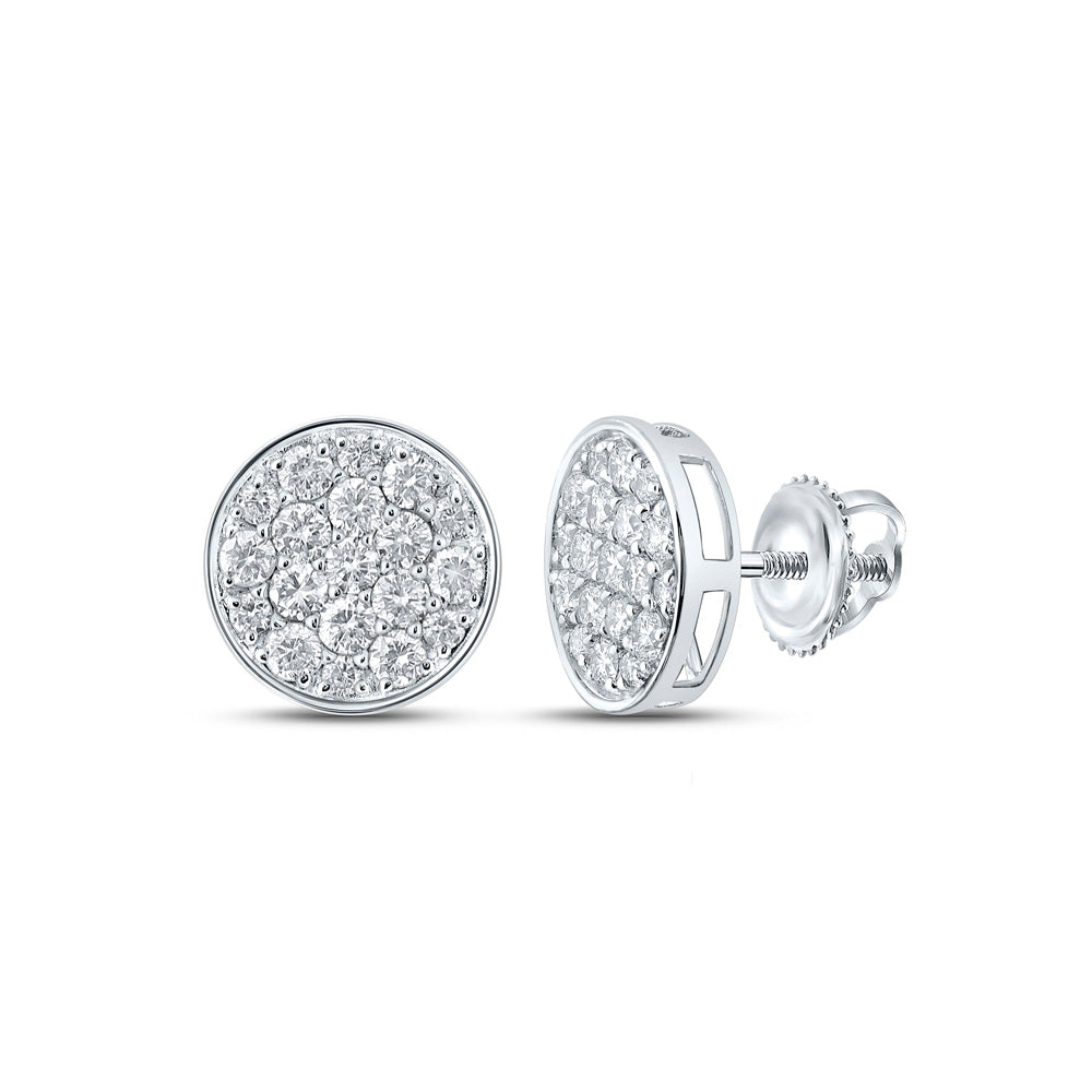 10kt White Gold Mens Round Diamond Cluster Earrings 1 Cttw