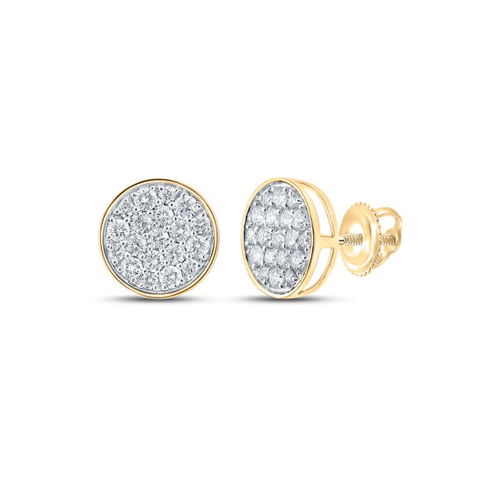 10kt Yellow Gold Mens Round Diamond Cluster Earrings 3/4 Cttw