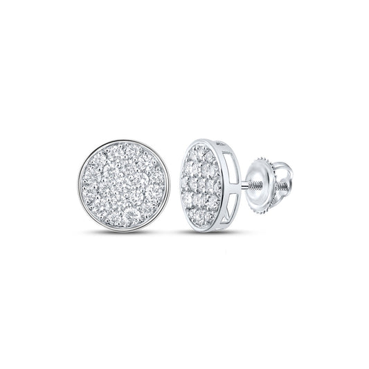 10kt White Gold Mens Round Diamond Cluster Earrings 1 Cttw