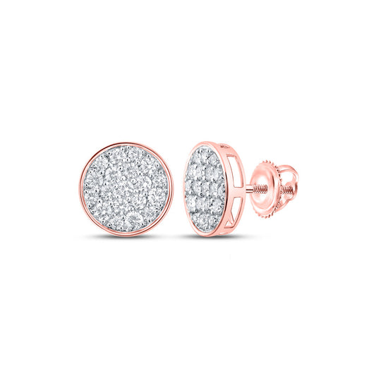 10kt Rose Gold Mens Round Diamond Cluster Earrings 1 Cttw