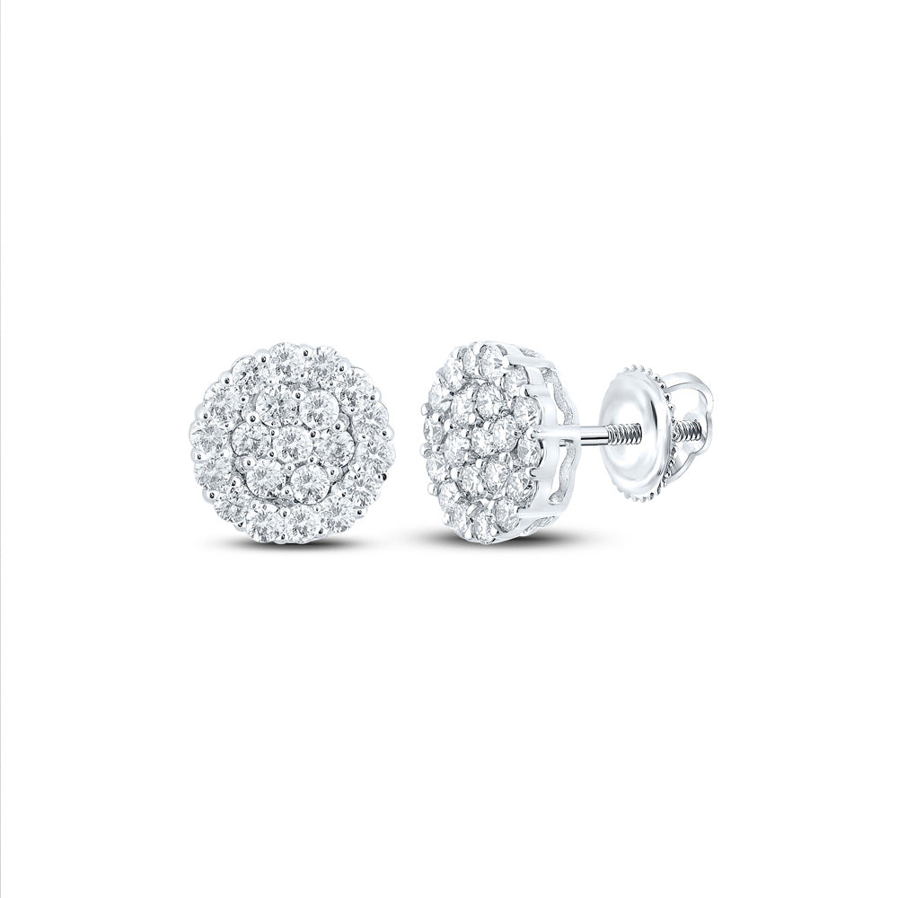 10kt White Gold Mens Round Diamond Cluster Earrings 1-3/8 Cttw