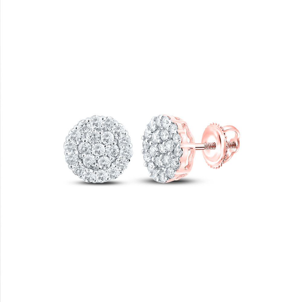 10kt Rose Gold Mens Round Diamond Cluster Earrings 1-3/8 Cttw