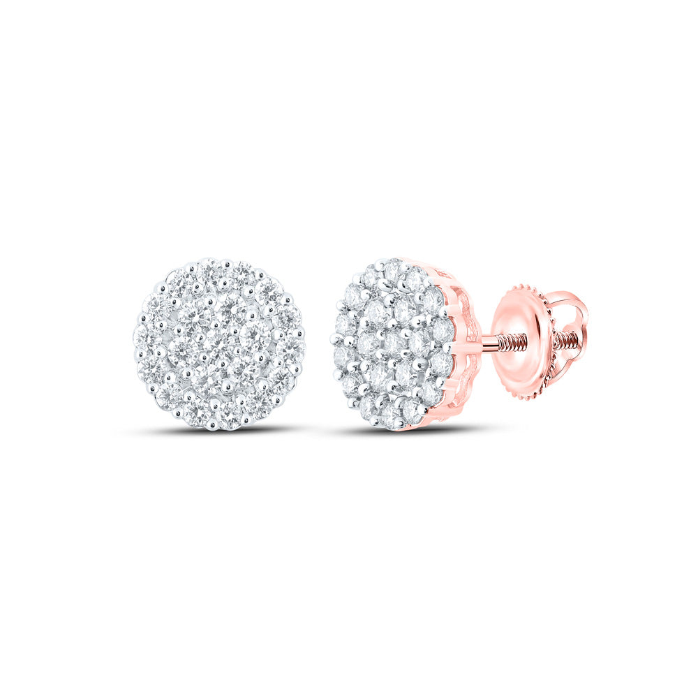 10kt Rose Gold Mens Round Diamond Cluster Earrings 1-1/4 Cttw