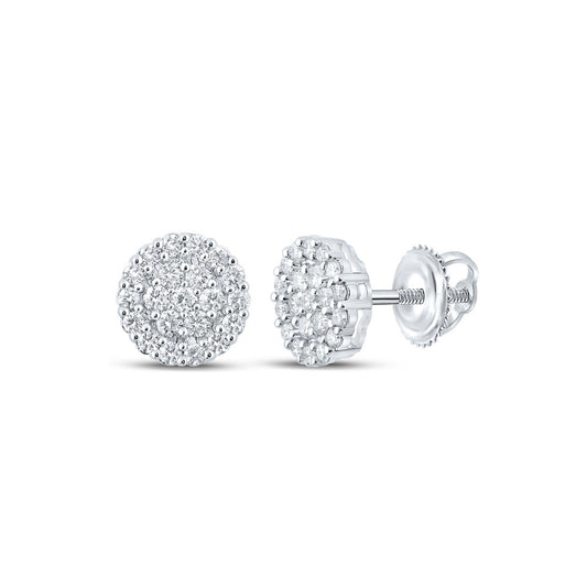 10kt White Gold Mens Round Diamond Cluster Earrings 1-5/8 Cttw