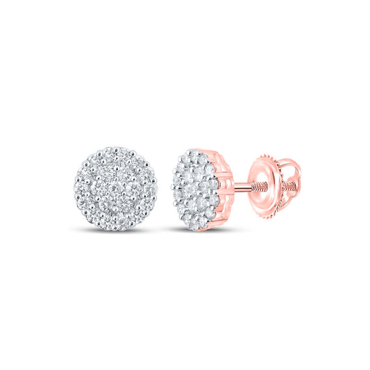 10kt Rose Gold Mens Round Diamond Cluster Earrings 1-5/8 Cttw