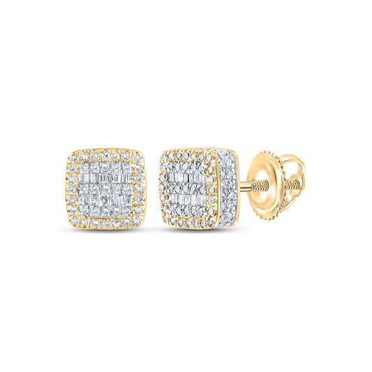 10kt Yellow Gold Mens Baguette Diamond Square Earrings 1/2 Cttw