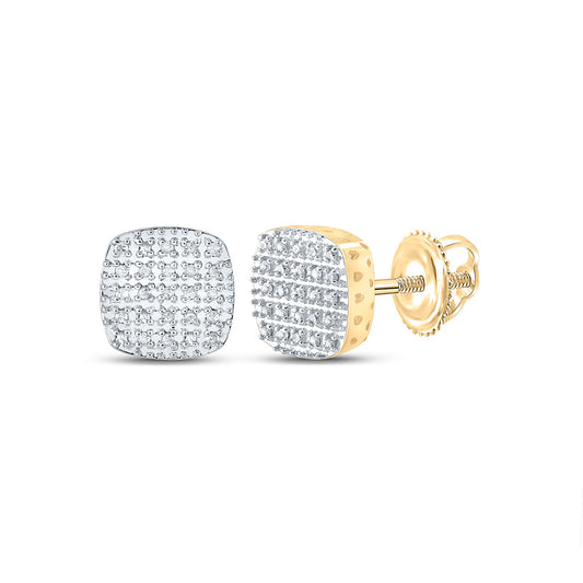 10kt Yellow Gold Mens Round Diamond Square Earrings 1/8 Cttw