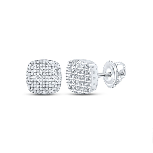 10kt White Gold Mens Round Diamond Square Earrings 1/8 Cttw