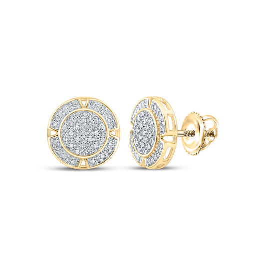 10kt Yellow Gold Mens Round Diamond Circle Earrings 1/4 Cttw