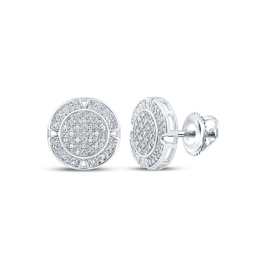 10kt White Gold Mens Round Diamond Circle Earrings 1/4 Cttw