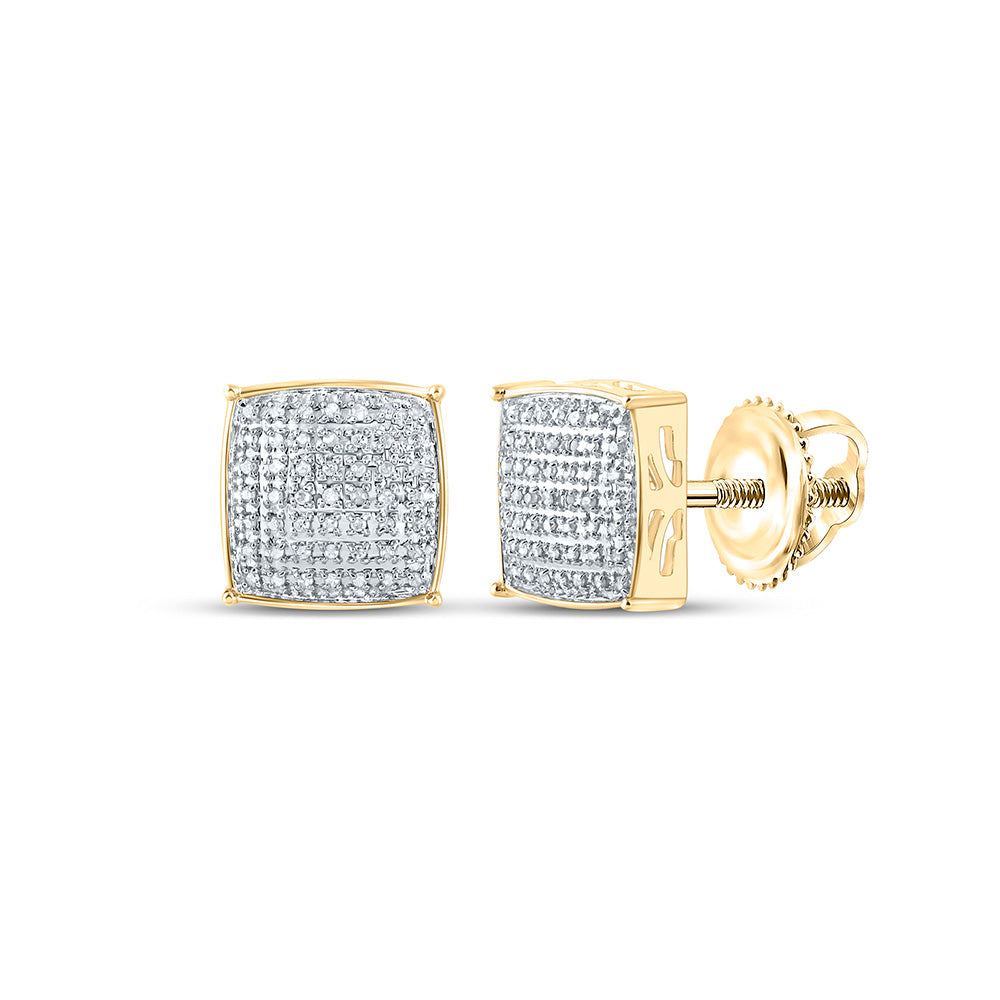 10kt Yellow Gold Mens Round Diamond Square Earrings 1/3 Cttw