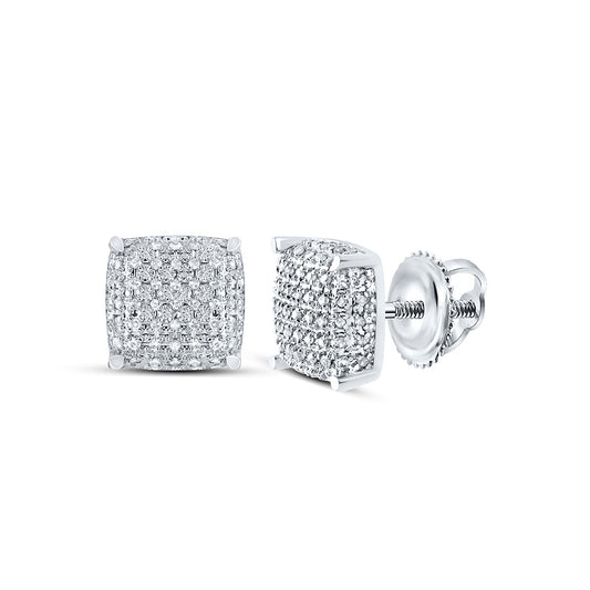 10kt White Gold Mens Round Diamond Square Earrings 1/3 Cttw