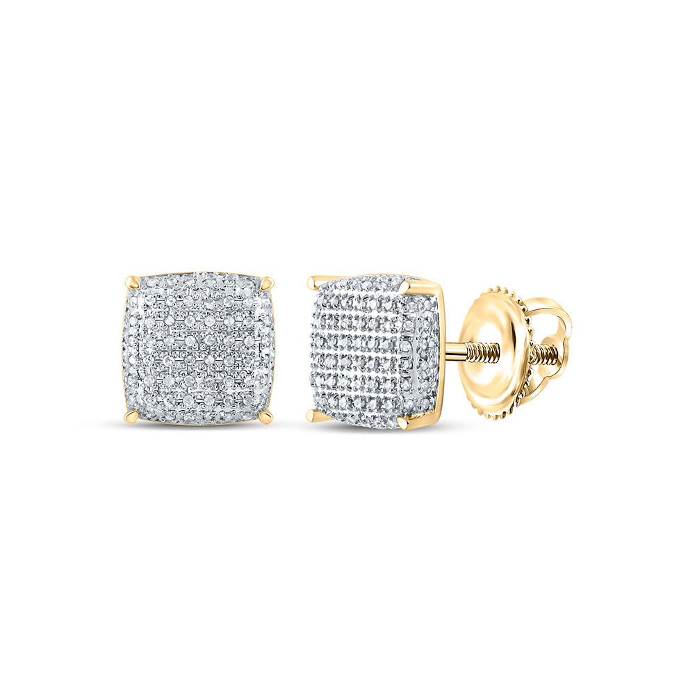 10kt Yellow Gold Mens Round Diamond Square Earrings 1/2 Cttw