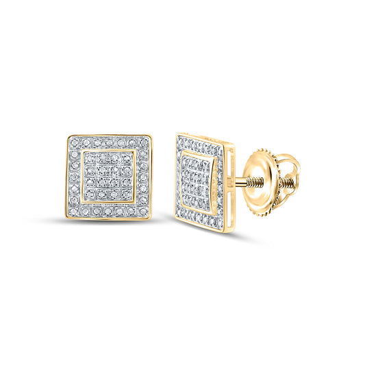 10kt Yellow Gold Mens Round Diamond Square Earrings 1/4 Cttw