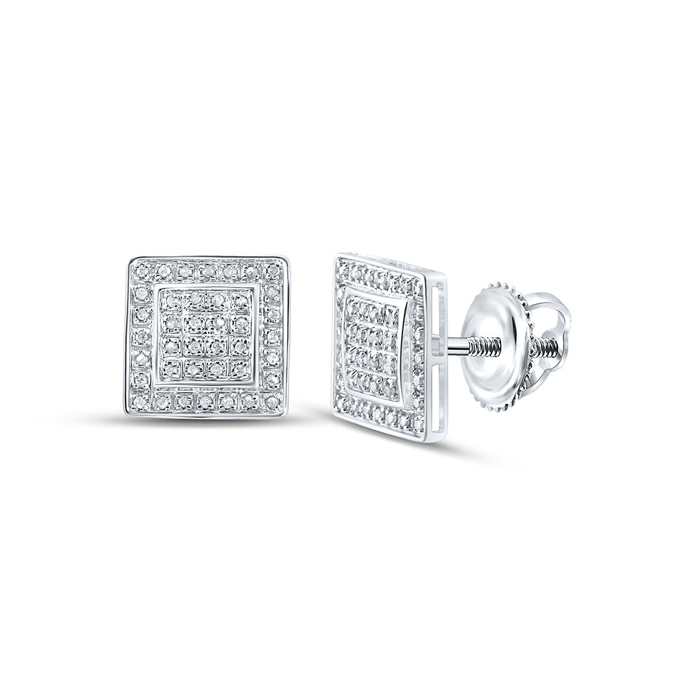 10kt White Gold Mens Round Diamond Square Earrings 1/4 Cttw