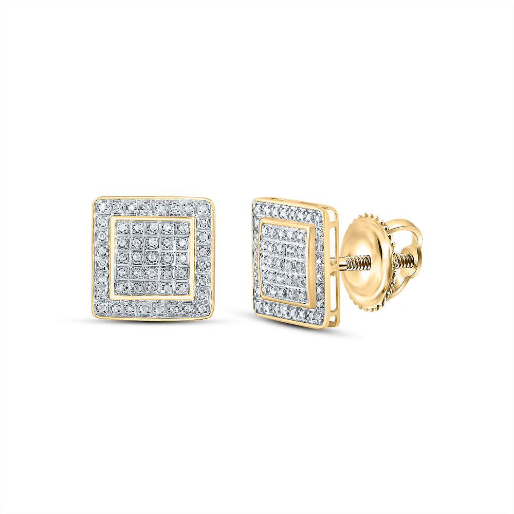 10kt Yellow Gold Mens Round Diamond Square Earrings 1/3 Cttw