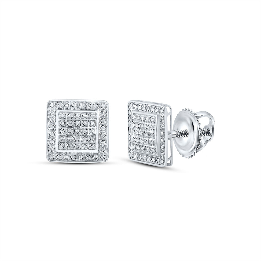 10kt White Gold Mens Round Diamond Square Earrings 1/3 Cttw