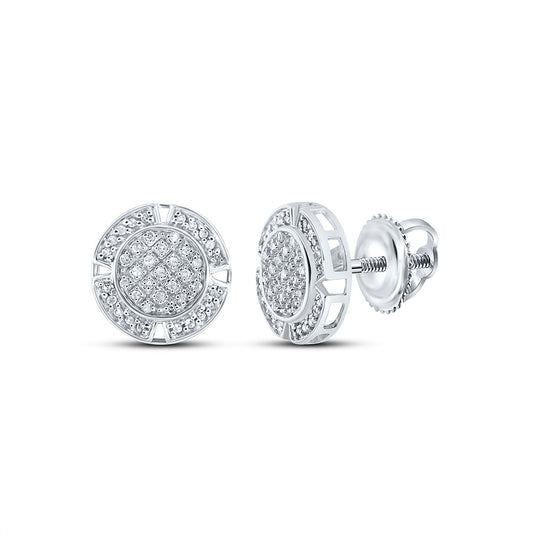 10kt White Gold Mens Round Diamond Circle Earrings 1/5 Cttw