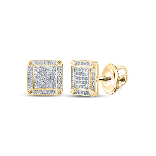 10kt Yellow Gold Mens Round Diamond Square Earrings 1/4 Cttw