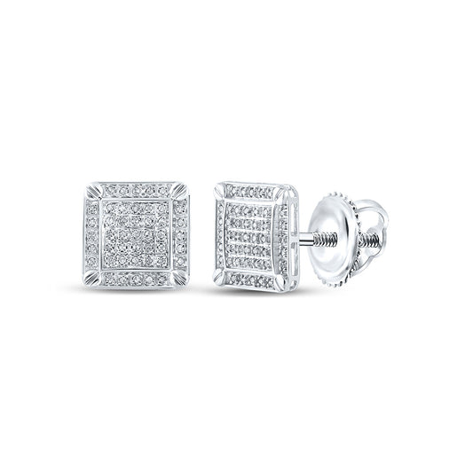 10kt White Gold Mens Round Diamond Square Earrings 1/4 Cttw