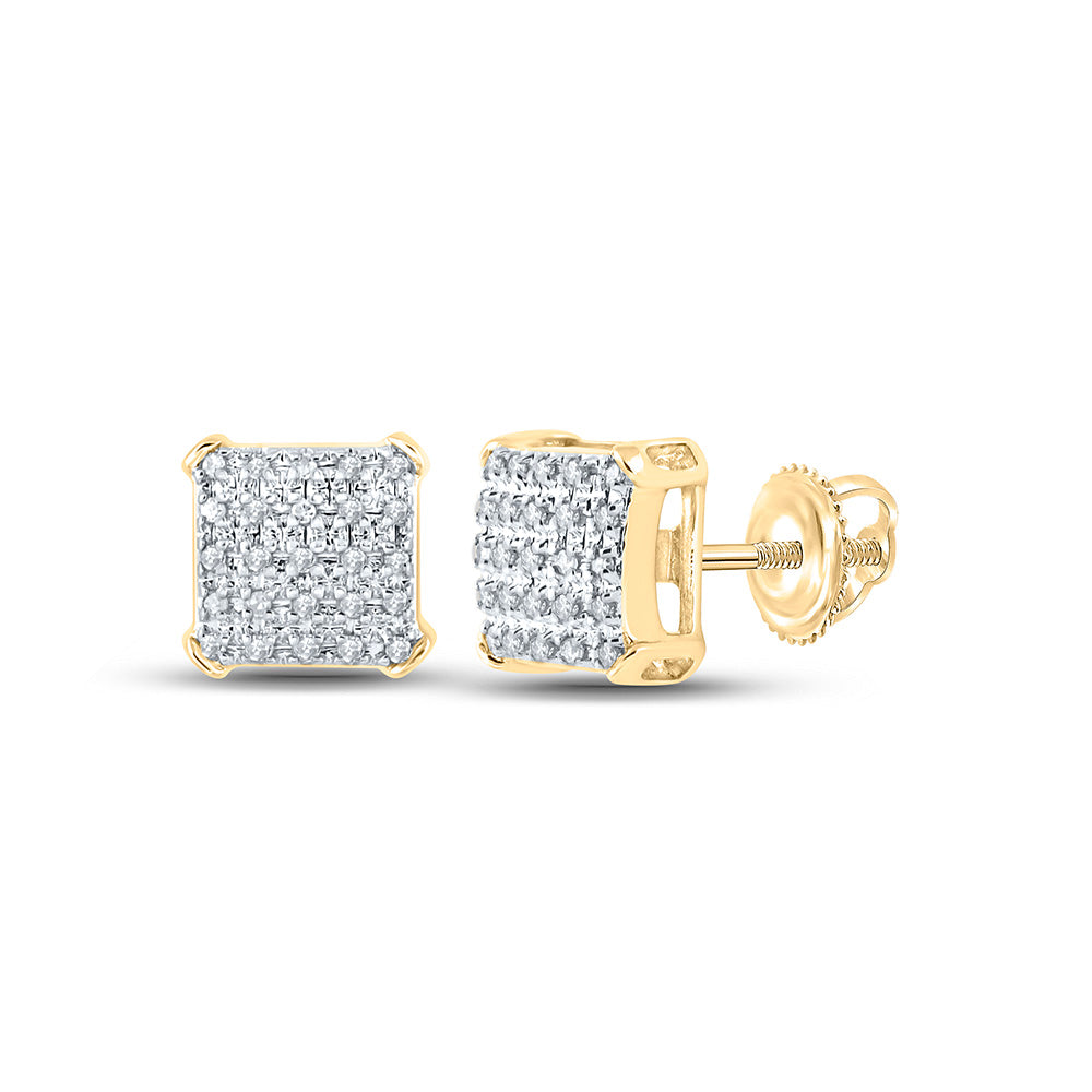 10kt Yellow Gold Mens Round Diamond Square Earrings 1/8 Cttw
