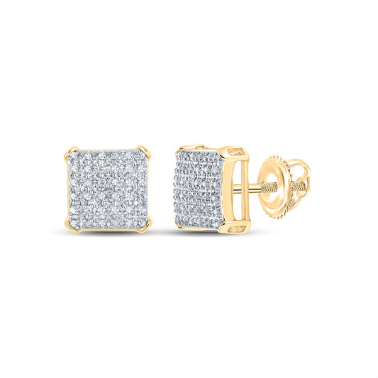 10kt Yellow Gold Mens Round Diamond Square Earrings 1/5 Cttw