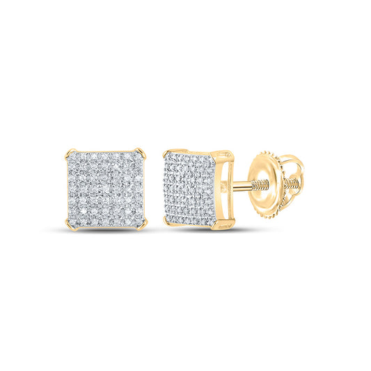 10kt Yellow Gold Mens Round Diamond Square Earrings 1/3 Cttw