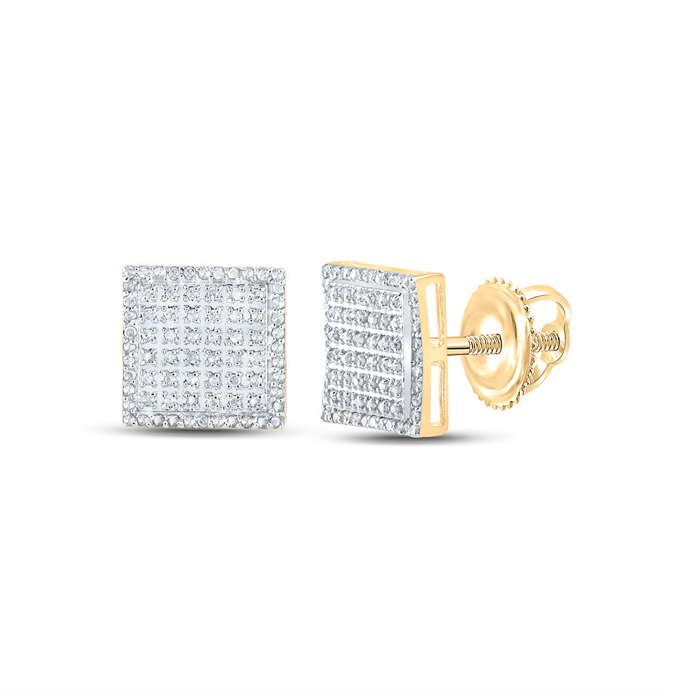 10kt Yellow Gold Mens Round Diamond Square Earrings 3/8 Cttw