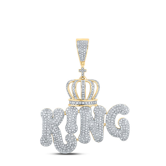 10kt Yellow Gold Mens Round Diamond King Crown Charm Pendant 2-3/8 Cttw