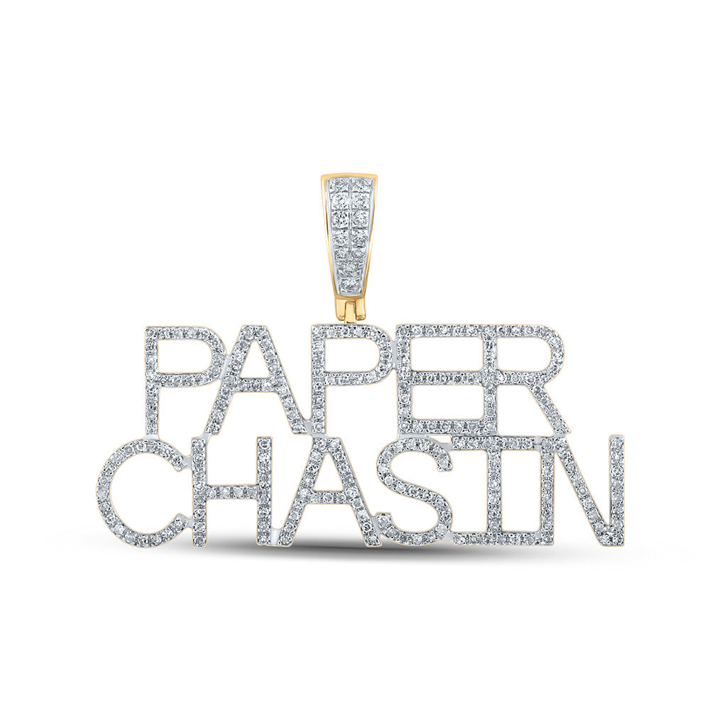 10kt Yellow Gold Mens Round Diamond Paper Chasin Charm Pendant 5/8 Cttw
