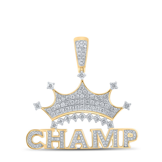 10kt Yellow Gold Mens Round Diamond Champ Crown Charm Pendant 1-1/4 Cttw