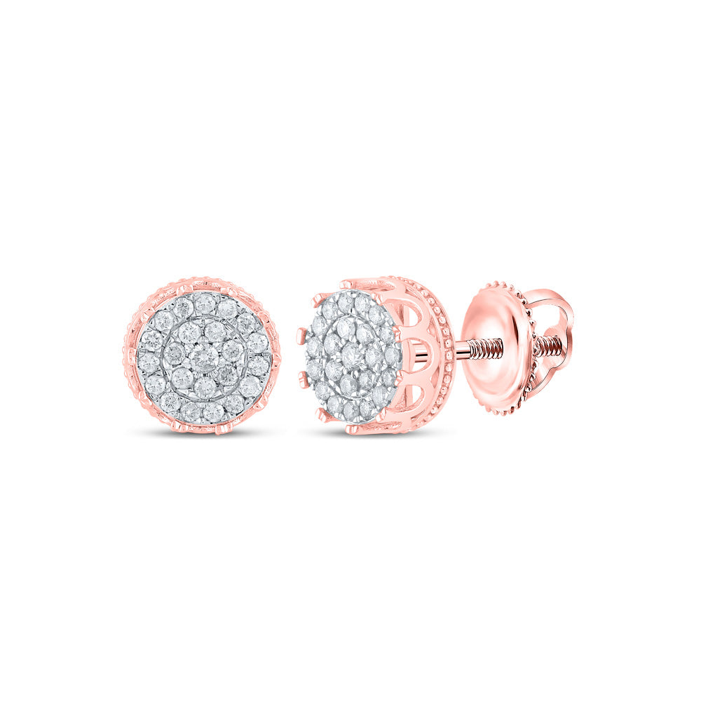 10kt Rose Gold Mens Round Diamond Cluster Earrings 1/2 Cttw