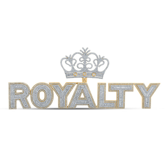 10kt Yellow Gold Mens Baguette Diamond Royalty Crown Charm Pendant 4-5/8 Cttw