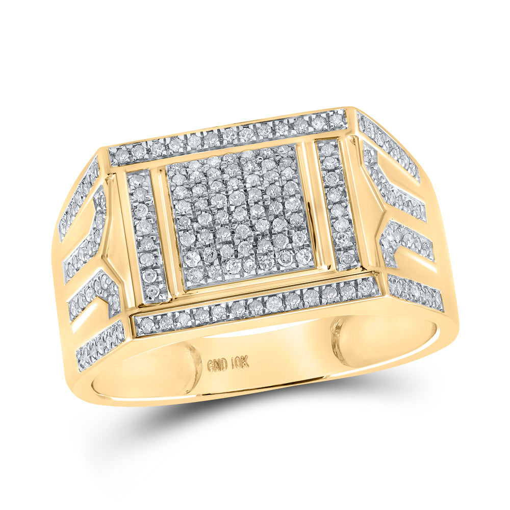 10kt Yellow Gold Mens Round Diamond Square Ring 3/8 Cttw