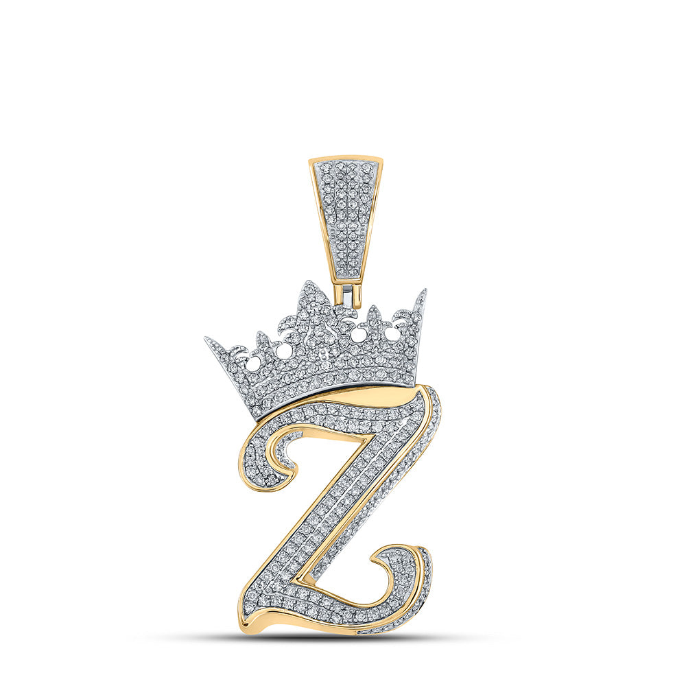 10kt Two-tone Gold Mens Round Diamond Z Crown Letter Charm Pendant 1-3/8 Cttw