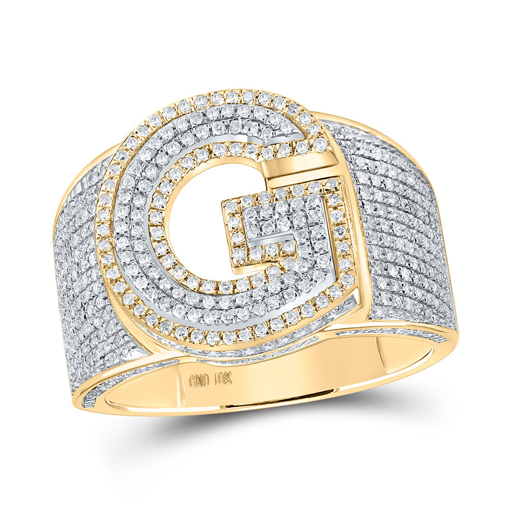 10kt Two-tone Gold Mens Round Diamond G Initial Letter Ring 1 Cttw