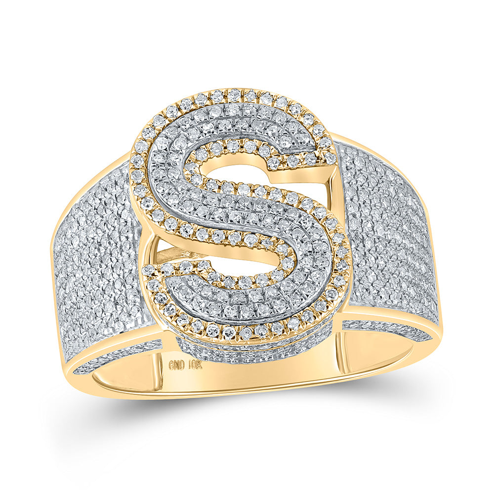 10kt Two-tone Gold Mens Round Diamond S Initial Letter Ring 1 Cttw