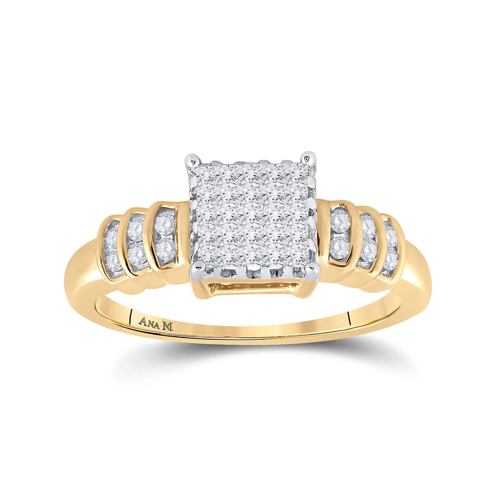 14kt Yellow Gold Womens Princess Diamond Square Cluster Ring 1/3 Cttw