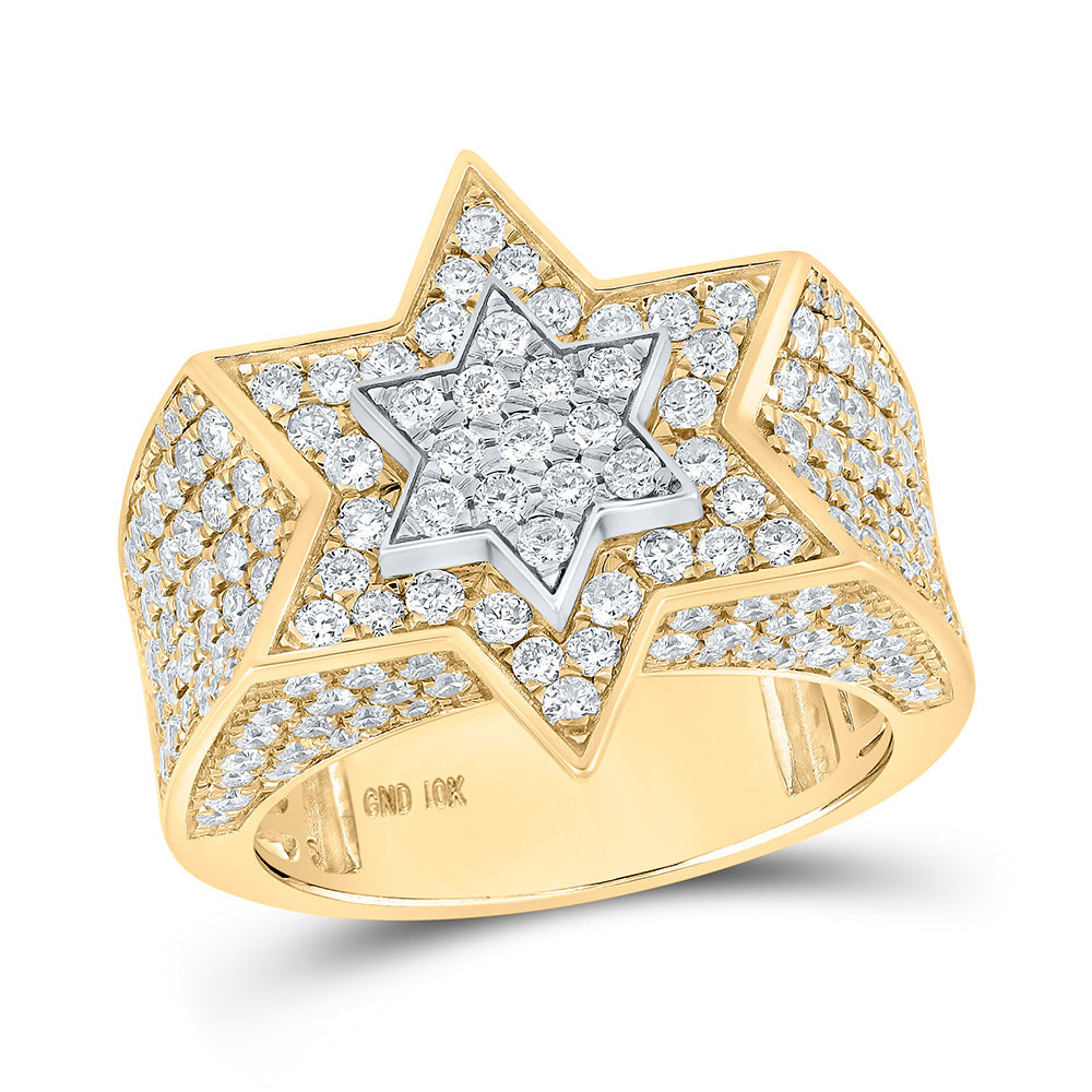 10kt Two-tone Gold Mens Round Diamond Magen David Star Ring 3-3/8 Cttw