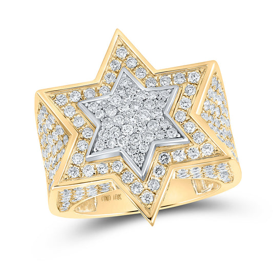 10kt Two-tone Gold Mens Round Diamond Star of David Ring 4-1/2 Cttw