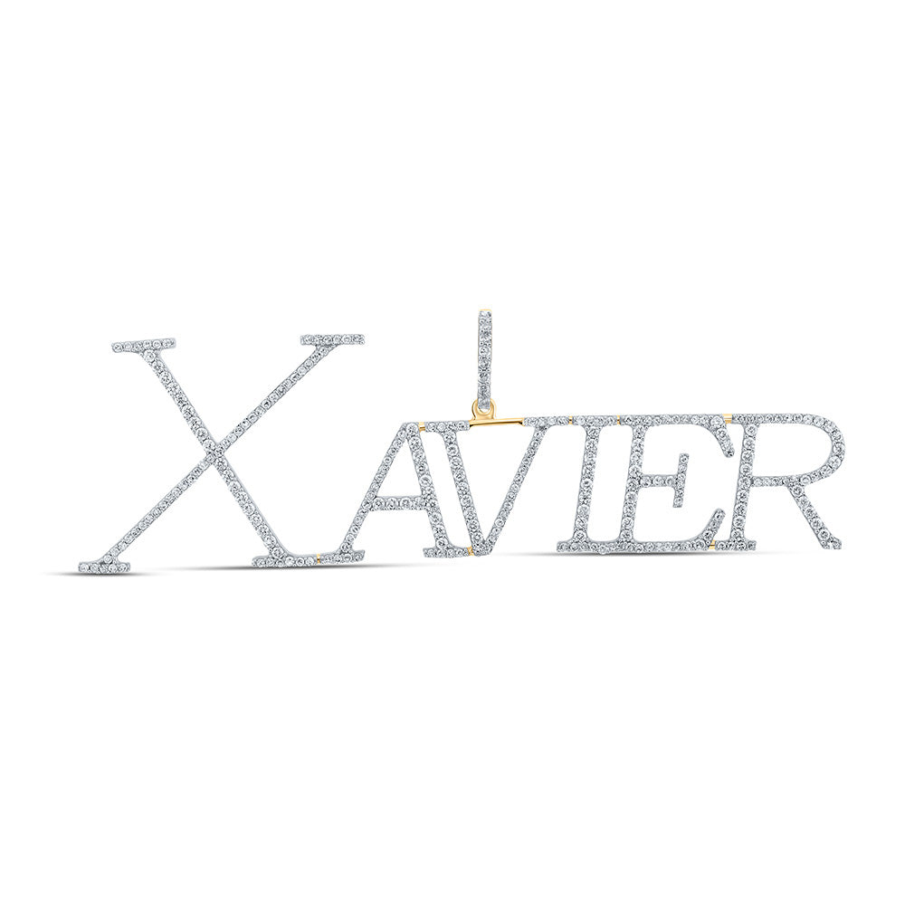 10kt Yellow Gold Mens Round Diamond XAVIER Name Letter Charm Pendant 1-1/2 Cttw