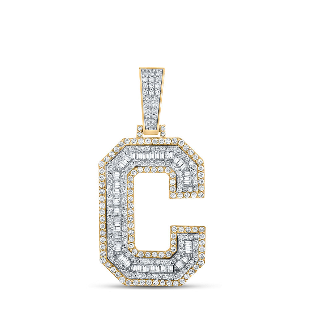 10kt Two-tone Gold Mens Baguette Diamond C Letter Charm Pendant 1-3/4 Cttw